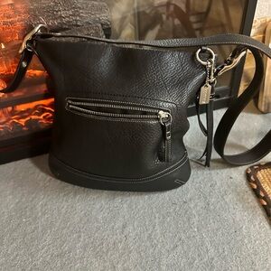 Coach Black Leather Shoulder Bag with Silver Hardware